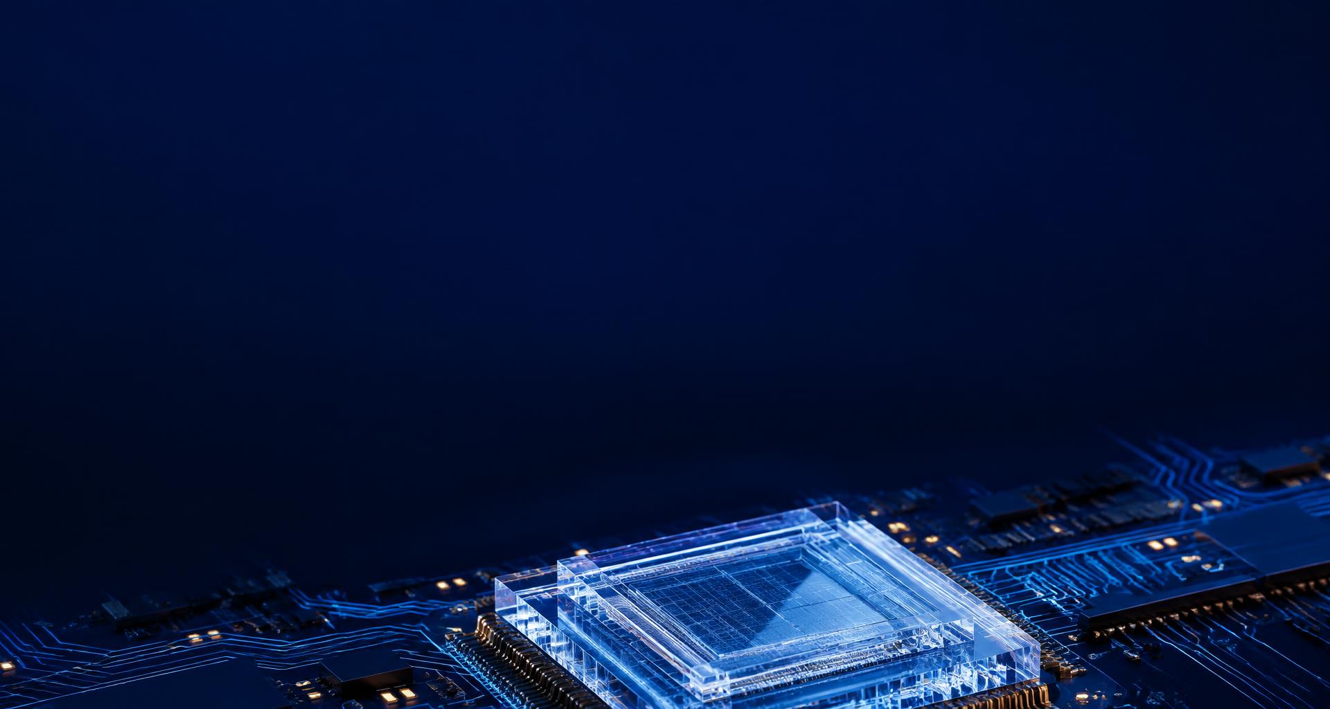 Precision glass processor on a blue technology circuit board